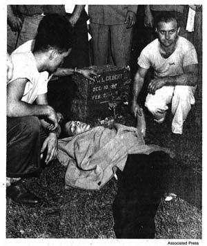 Herbert Lewis of Yorktown Heights, who was injured during the Sept. 4 riot, lies in a nearby cemetery while awaiting treatment.