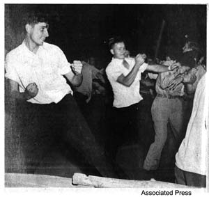 Fists fly during riot Aug. 27, 1949 at Lakeland Acres picnic area near Peekskill.